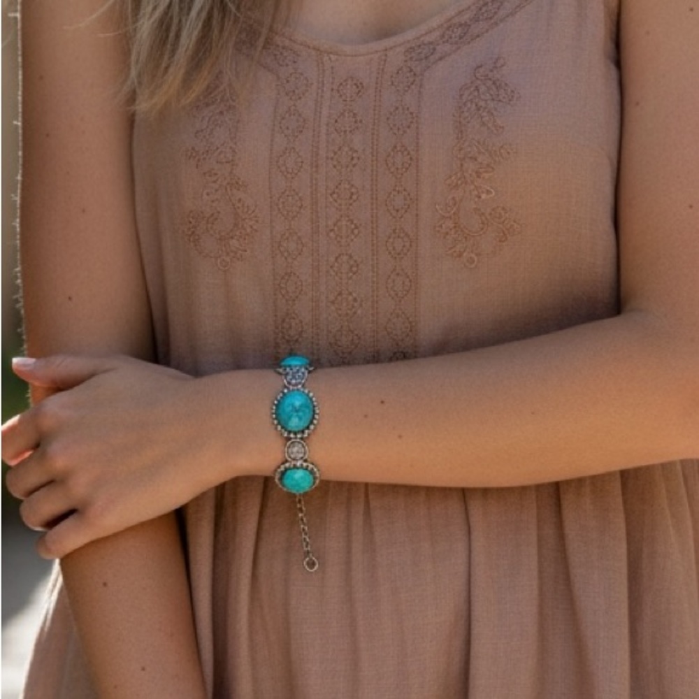 Turquoise Stone Silver-Tone Bracelet